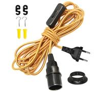 Douille E14 avec Fil Cable 4.5M, Support Ampoule E14 avec Interrupteur et Fiche et Bague de Fixation, Doré Rallonge en Nylon, Cable Suspension Luminaire, Câble pour Lampe de Sel Rechange, pour Bureau