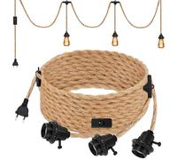 Douille E27 avec Câble 6.8m en Corde de Chanvre Tressée Vintage et Interrupteur, Suspension Douille E27 Corde pour DIY Lampe Suspension Cuisine Cave Loft Entrepôt, 3 Lampe Sans Ampoule