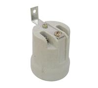 Douille en céramique renforcée E27 avec crochet blanc, idéal pour l'éclairage intérieur et extérieur, robuste et durable.