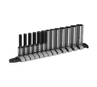 Douille Métrique Set Profond 13pc 0.6cmD Noir Séries Hex Unique Sealey sur Rails