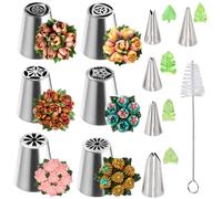 Douille Patisserie Fleur, 12 Pièces Douilles à Pâtisserie Bouches de Glaçage de Fleurs en Acier Inoxydable et Feuilles de Glaçage Conseils de Tuyauterie pour la Décoration de Gâteau Diy Cupcakes Desse