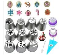 douille patisserie Lot de 14 douilles de glaçage for gâteaux de Noël: 10 douilles, 2 coupleurs, 1 poche à douille et un pinceau for la décoration des cupcakes. douilles