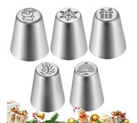 Douilles À Pâtisserie 5 Pièces, Ensemble De Douilles Russes De Noël Pour Décoration De Gâteaux, Outils en Acier Inoxydable pour Décoration de Pâtisserie et Cuisine de Noël