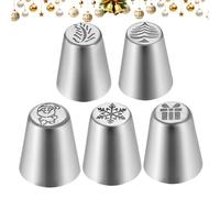 Douilles À Pâtisserie 5 Pièces - Ensemble De Douilles Russes De Noël Pour Décoration De Gâteaux,Outils de Décoration en Acier Inoxydable pour Pâtisserie Cupcake Noël Cuisine