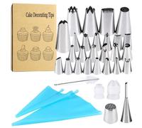Douilles de Pâtisserie - Professionnel - 32 Pcs - Acier Inoxydable 304 - 2 Poches Réutilisables