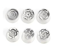 douilles Lot de 6 douilles russes extra larges en acier inoxydable, motif fleur de rose, for décoration de gâteaux, bouquets de barbe à papa professionnelle