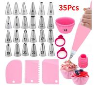 Douilles Patisserie 35 Pcs , 24 Douilles, Poches À Douille, Coupleurs, Grattoir À Gateau, Pour Cupcakes, Pâte À Choux Et Eclairs
