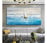 DOULAIMAI Affiche sur toile, art moderne, paysage de bord de mer, art mural de bateau, peinture sur toile pour chambre à coucher, salon, couloir, décoration murale 50 x 100 cm sans cadre