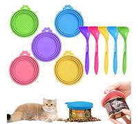 DOULEIN Couvercle en Conserve pour Aliments pour Animaux de Compagnie，5 Pièces Couvercles Silicone de Conserve pour Chien Chat avec Cuillère Pour le Stockage des Aliments pour Animaux de Compagnie