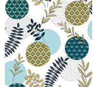 DOULITO Toile cirée au mètre Cristal - Largeur 140 cm - Motifs Graphiques, Ronds et Feuilles - Bleu