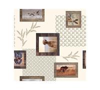 DOULITO Toile cirée au mètre - Largeur 140 cm - Chien de Chasse, Lièvre, Colvert.. - Beige