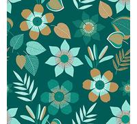 DOULITO Toile cirée au mètre - Largeur 140 cm - Fleurs et Feuilles - Vert