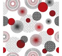 DOULITO Toile cirée au mètre - Largeur 140 cm - Ronds Rouge, Noir et Gris - Blanc