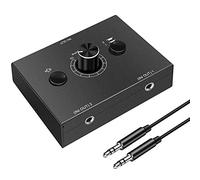 Doumneou Commutateur audio de 3,5 mm, commutateur répartiteur audio à 2 entrées, 1 sortie/1 entrée 2 sorties, boîte de commutation audio, bouton de touche