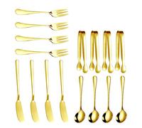 Doumneou Lot de 16 couteaux à tartiner au beurre, accessoires de charcuterie, couteaux à beurre en acier inoxydable, pinces de service (doré)