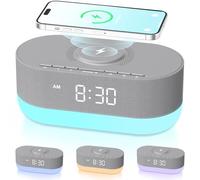 DOUMOSH Radio-réveil numérique avec station de charge sans fil, réveil Bluetooth - Organisez votre table de chevet, écran adapté au sommeil et lumière, réveil rafraîchissant
