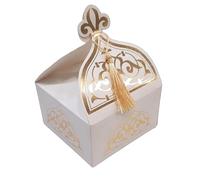 Dounia Mariage Boite Gâteau et Boite Dragée (lot de 25 Pièces) avec pompon (boite à gâteaux (lot de 25 pièces) Blanc/Dore) 373