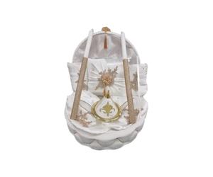 Dounia Mariage Coffret henné Luxe en Velours Demi Rond Blanc Dore Le Coffret est composé : Un Coffret Un Coussin 1 Paire de Gants, 1 Paire de Chaussons, 1 Sachet henné, 1 Assiette 1 Couteau 2 Bougies