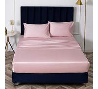 Doupche de lit à Double lit à Double lit, Feuille de lit en Coton en Soie en Soie Couvre de lit de lit sans Glissement Protecteur de Matelas pour Double King-Light_Pink_150cm * 200cm * 40cm