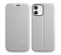 doupi Flip Cover pour iPhone 12 Mini (5,4 Pouces), Étui à Rabat Magnétique Coque Style Livre Protection Housse avec Support, Blanc