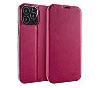 doupi Flip Cover pour iPhone 13 Pro Max (6,7 Pouces), Étui à Rabat Magnétique Coque Style Livre Protection Housse avec Support, Rouge Rose