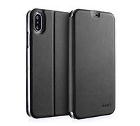 doupi Flip Cover pour iPhone X/XS 5,8 Pouces, Étui à Rabat Magnétique Coque Style Livre Protection Housse avec Support, Noir