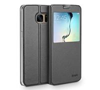 doupi Flip Cover pour Samsung Galaxy S6 Edge, Étui à Rabat Magnétique Coque Style Livre Protection Housse avec Support, Noir