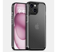 doupi Hybrid Coque Compatible avec iPhone 15 Plus (6,7 Pouces), Aspect en Fibre de Carbone, Prise en Charge de la Recharge sans Fil, Étui à Optique en Fibre de Carbone, Housse de Protection, Noir