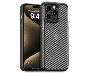 doupi Hybrid Coque Compatible avec iPhone 15 Pro Max (6,7 Pouces), Aspect en Fibre de Carbone, Prise en Charge de la Recharge sans Fil, Étui à Optique en Fibre de Carbone, Housse de Protection, Noir