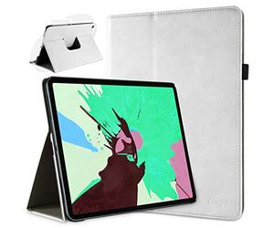 doupi Rotatif Housse pour iPad Pro 12,9 Pouces (2018), Deluxe 360 Degrés Smart Coque de Protection Simili Cuir Coque Cover et Case, Blanc
