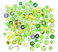 DOUSELLA 120 PCS Cabochons en Verre Trèfle à 4 Feuilles Cabochon de Verre 12mm Cabochon Autocollant Coloré Cabochons en Verre pour Bijoux Cabochons Ronds pour Boucles d'oreilles, Bagues, Décoration