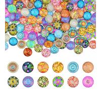DOUSELLA 200 PCS Cabochons en Verre Kaléidoscope 12mm Cabochon Verre Mosaïque Cabochon Autocollant Coloré Cabochons en Verre pour Bijoux Cabochons Ronds pour Boucles d'oreilles, Bagues, Décoration