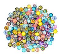 DOUSELLA 200 PCS Cabochons en Verre Kaléidoscope Cabochon Mosaïque Autocollant Coloré Bijoux Cabochons Ronds 12mm pour Boucles d'oreilles, Bagues, Décoration