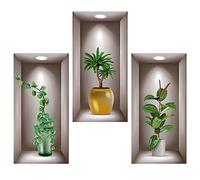 DOUSELLA 3 Pièces Stickers Muraux Vase 3d Sticker Muraux 3d Plante Autocollant Muraux Plante pour Vase Amovibles pour Salon Cuisine Chambre Maison, 40 * 20cm