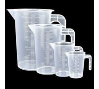DOUSELLA 4 PCS Gobelets Doseurs Transparents Verre Mesureur Plastique avec Poignée Verre Doseur Cuisine Godet Gradué Peinture avec 1 Entonnoir pour Laboratoires Restaurant (50ml 100ml 250ml 500ml)