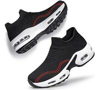 DOUSSPRT Chaussures de Marche à Enfiler pour Femme, Fille, infirmière, en Maille avec Coussin d'air, Mocassins compensés Tendance et décontractés, Noir/Blanc, 38 EU