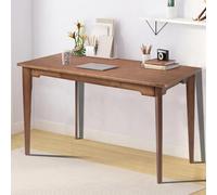 DOUSY Bureau d'ordinateur en bambou de 119,4 cm, table d'écriture avec tiroir, table d'étude moderne multifonction en bambou massif, pour salon, chambre à coucher, couleur noyer