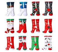 DOUUCO Chaussettes de Noël 12 Paire Christmas Socks Cadeau Santa I'avent Calendrier Cadeaux Chaussette Noel Humour Sock et Coffret pour Hommes Femmes Enfant