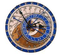 Douup Horloge Murale Astronomique De 12 Pouces De Prague, Horloge Murale Décorative Silencieuse en Bois De Luxe, Cuisine Rustique Rustique De Design Vintage, Salon, Chambre À Coucher,Blue