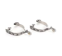 DouWen MO Éperons de Botte de Cheval de Cowboy Ouest en Acier Inoxydable, décoration d'éperons équestres avec Motif Exquis, éperons en Argent pour Ranch de compétition d'entraînement de