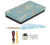 DouWen MO Feather Pen Dip Calligraphy Kit, Vintage Quill Pen with 5 Replaceable Tips and Lacquer Stamp Tool, Retro Writing Set in Decorative Gift Box for Couples Elders Teachers (fleur d'abricot)