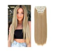 Doux 4 pièces/ensemble 24 "longs raides épais morceau de cheveux synthétiques pince à dans les extensions for femmes 180g Extensions tête complète avec 11 clips Long(Dark Blonde+Bleach Blonde)