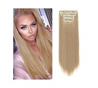 Doux 4 pièces/ensemble 24 "longs raides épais morceau de cheveux synthétiques pince à dans les extensions for femmes 180g Extensions tête complète avec 11 clips Long(Natural Blonde+Bleach Blonde)