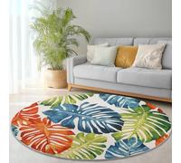Doux Antidérapant Tapis Rond 150 x 150 cm, Botanique Aquarelle Monstera Motif Pliable Tapis À Poils Courts pour Salon Chambre Salle À Manger Cuisine - Coloré