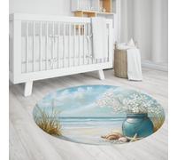 Doux Bleu Plage Rond Tapis Fleur Conque Étoile de Mer Cercle Tapis pour Vivre Étude À La Maison Salle À Manger Chambre Cuisine Décor 183cm (runden)