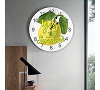 Doux Citron Frais D'Été sur Grain De Bois Blanc Ronde Pendule Murale sans Tic-Tac Cuisine Horloge Silencieuse Horloge Murale pour Salon Chambre Hôtel 25cm