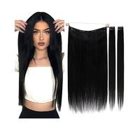 Doux Clip dans les extensions de cheveux vrais humains, naturels doux faits à la main for femmes, clip longs et raides l'extension Long(#1B,12 inches)