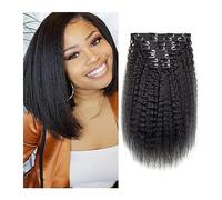 Doux Clips droits crépus dans les extensions de cheveux humains 120G pince à 8 pièces/ensemble en brésiliens Remy couleur naturelle 10-26 pouces Long(20inches,120g)