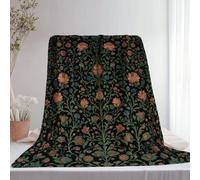 Doux Confortable Plaid Couverture Vert Foncé - Durable Chaude Couverture Polaire en Flanelle avec William Morris Feuilles Floral Motif, 130 x 150 cm Légère Couvertures pour Canapé Sofa Chaise À Repos