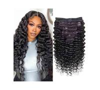 Doux Deep Wave Clip in Hair Extensions Real Human for Black Women, 8Pcs Double Weft Brazilian Remy Curly in Natural Long(20inches 120g)